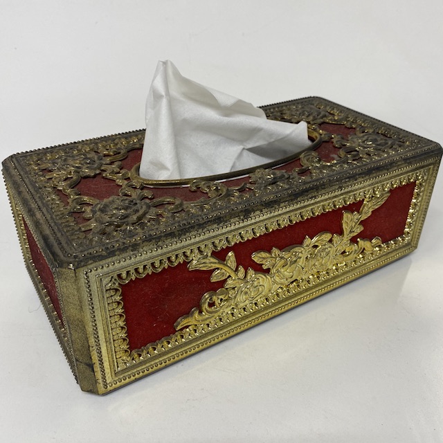 SOUVENIR, Greek or Italianate Tissue Box - Red Gold